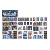 A sheet of die-cut stickers featuring various books and literary themes for journaling and scrapbooking
