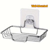 Stainless steel wall-mounted soap dish with a wire rack and no-drill adhesive installation