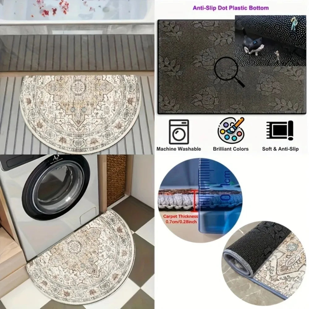 Whimsical Boho Dragonfly half-round doormat shown in various contexts and features
