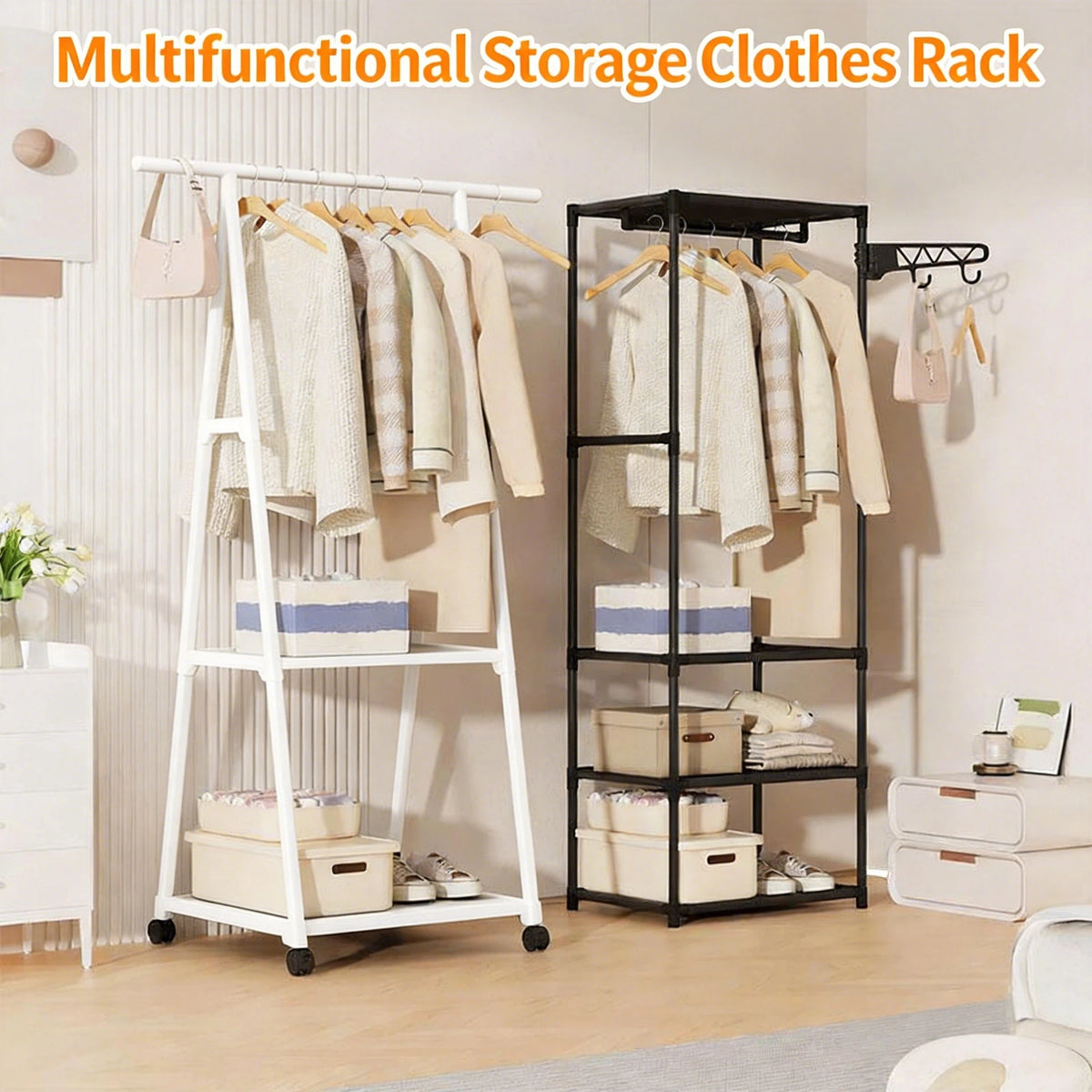 Space-Saving Multi-Use Coat Rack with Storage Shelf