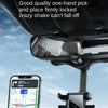 A phone mount is shown attached to a car's rearview mirror, demonstrating its one-hand pick and secure locking feature.