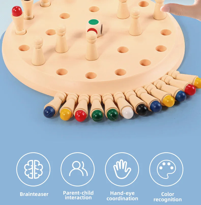 Wooden Memory Match Stick Chess Game – Montessori Color Matching Board Game