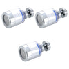 Silver kitchen faucet water filter with a rotating head and splash guard