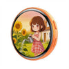 Anime digital badge featuring a girl watering sunflowers in a garden scene.