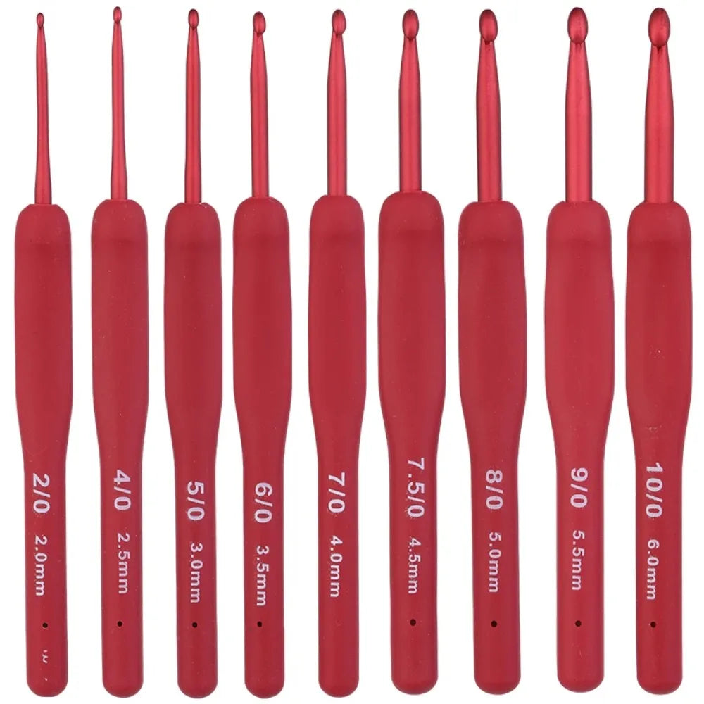 Ergonomic Red Crochet Hook Set with Soft Grip Handles