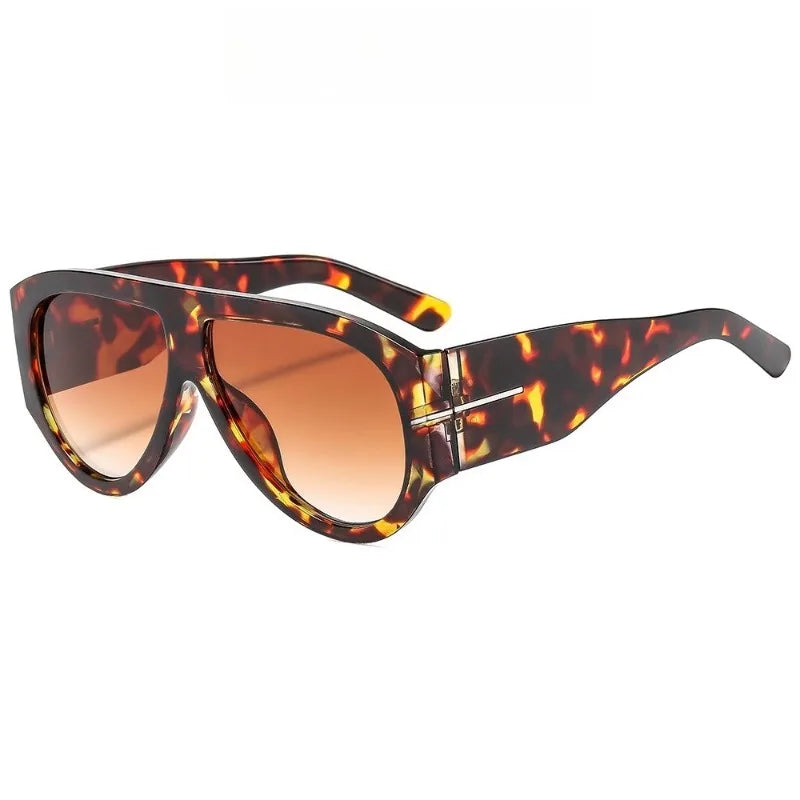 Gafas estilo ojo de gato Y2K oversize con montura de estampado leopardo marrón y naranja