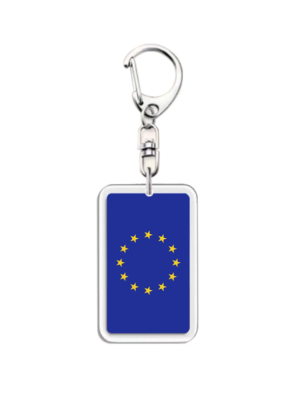 Silberfarbener Acryl-Anhänger mit blauem Flaggen-Design und goldener europäischer Sternkreis.