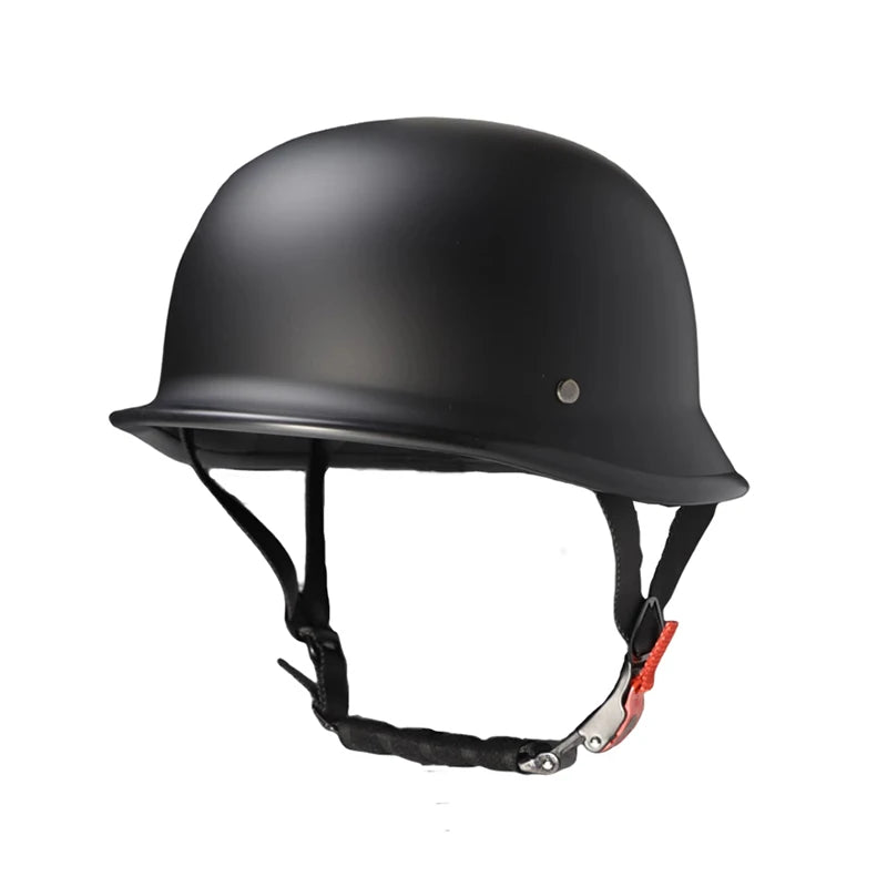 Black lightweight half helmet with integrated goggles for motorcycle and scooter riders