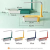 A set of four telescopic sink racks in green, yellow, blue, and red plastic with drainer baskets.
