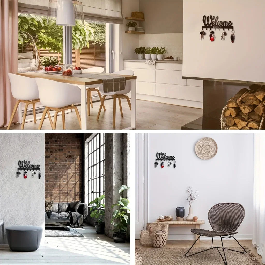 Wall-Mounted Metal Key Holder with 8 Hooks