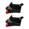 Black car hose guide with a red roller wedge for guiding hoses.