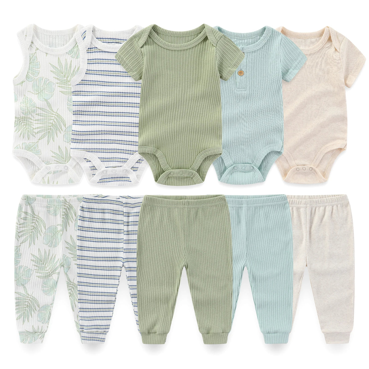 Baby Cotton Bodysuit and Pants Outfit Set (4-Piece)