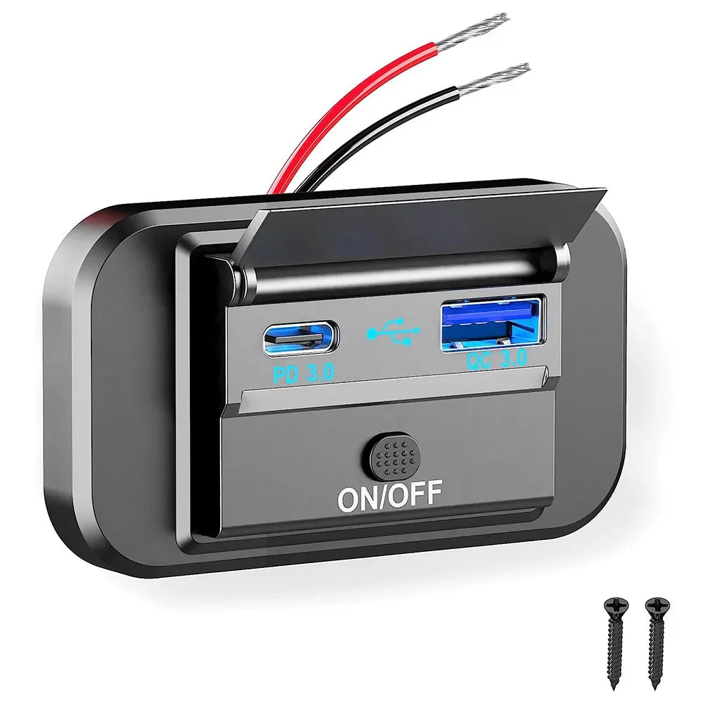 96W 4-Port USB Car Charger with Dual PD & Dual QC 3.0