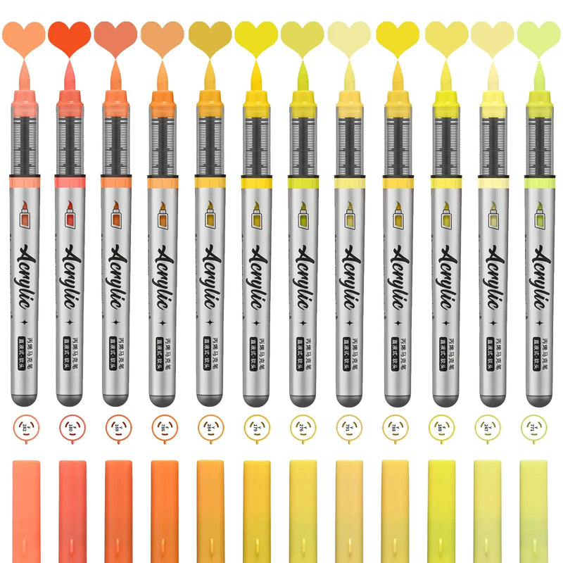 12-Piece Acrylic Paint Marker Set with Brush Tips