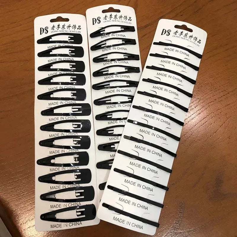 Classic Black Metal Hair Barrettes - Set of 12