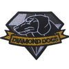 Embroidered patch featuring a stylized dog head and the text Diamond Dogs on a dark fabric background.