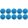 A row of twelve blue reusable laundry balls for tangle-free washing and softening.