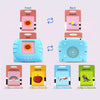 A set of talking flash cards featuring sun, moon, rainbow, apple, airplane, and parrot for toddlers.