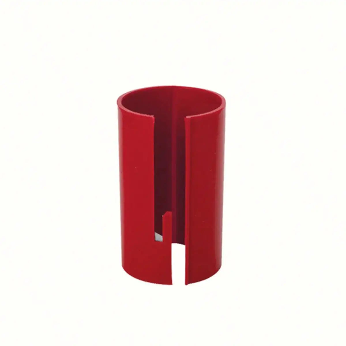 A red portable wrapping paper cutter with a sliding blade.