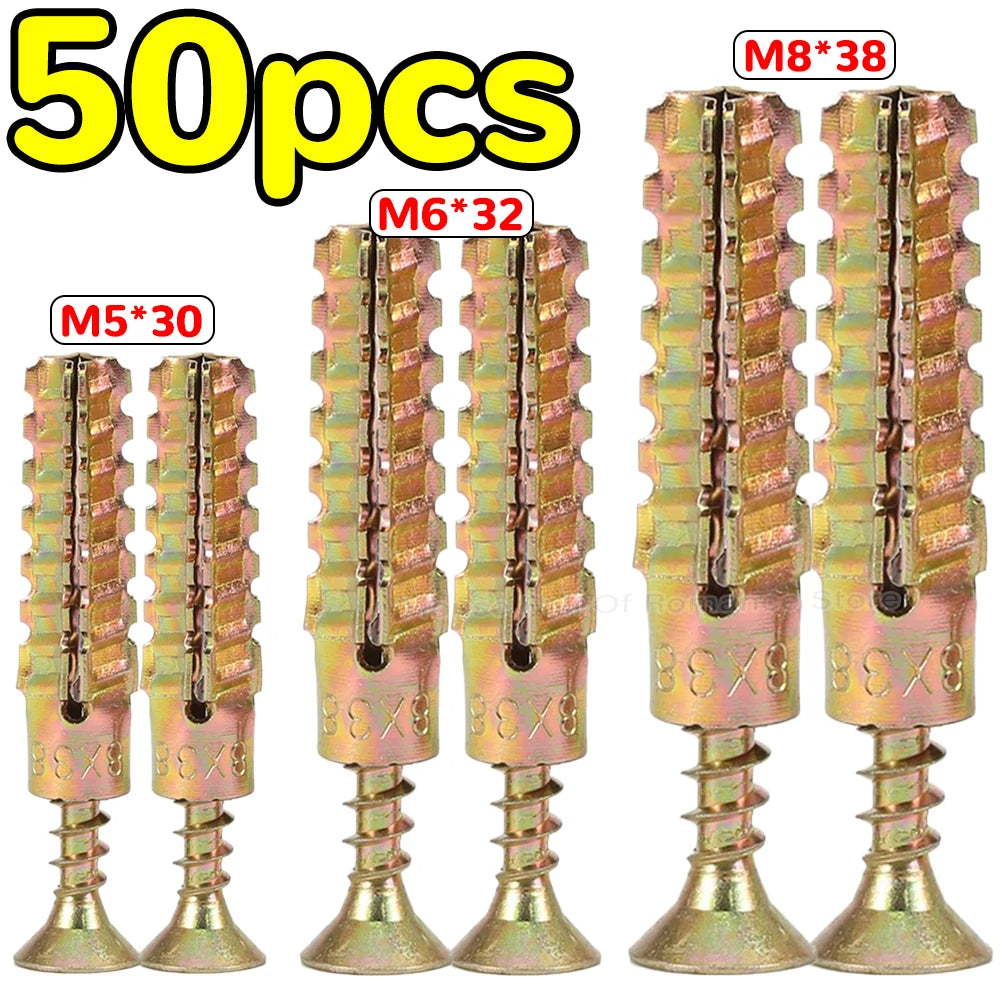 50 pieces of M8x38 and M6x32 heavy duty steel wall anchor kit with threaded ends