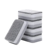 A stack of gray and white double-sided cleaning sponges or scouring pads.