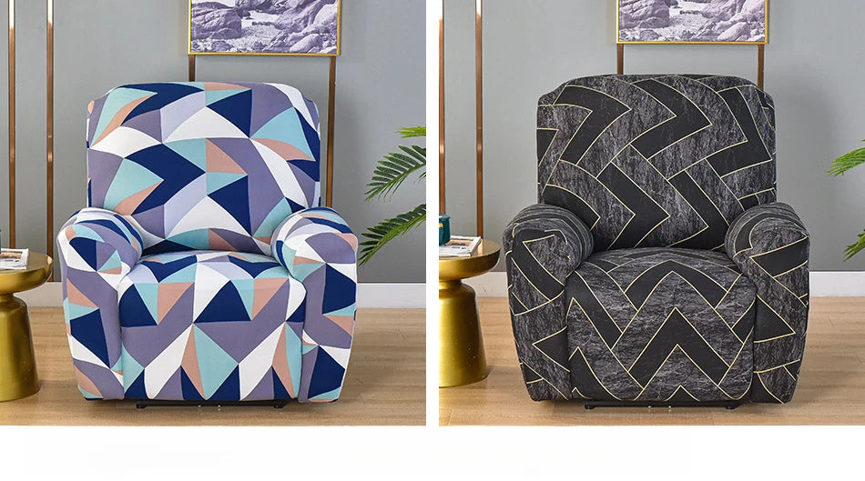 Printed Recliner Cover with Side Pocket — 4-Piece Set