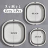 Three sizes of grey foldable plastic wash basins, S, M, and L, shown side by side.