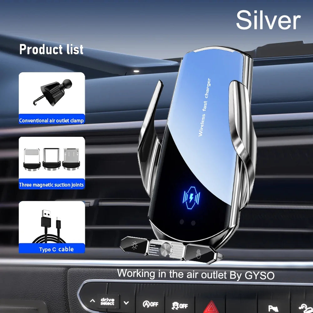 150W Magnetic Wireless Car Charger Mount with Auto-Clamping Cradle
