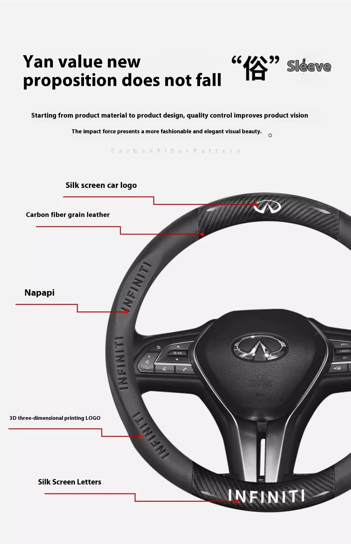 Carbon Fiber Leather Steering Wheel Cover for Infiniti Models
