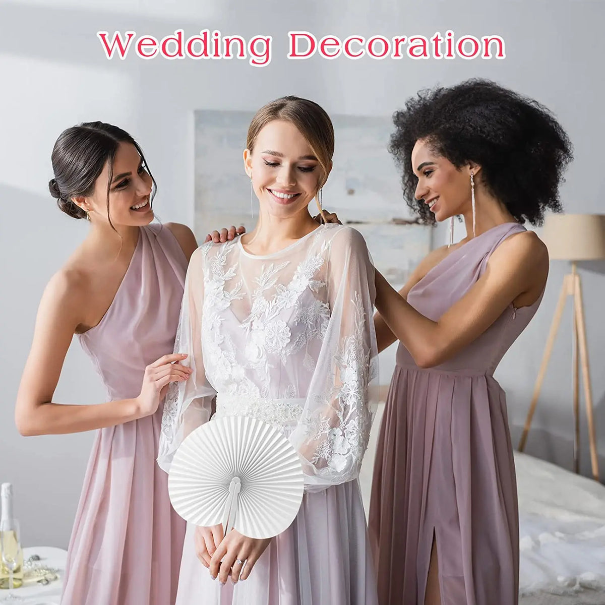 Classic White Folding Paper Hand Fans with Plastic Handles