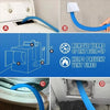 Diagrams showing the installation and use of a flexible vacuum hose for dryer vent cleaning.