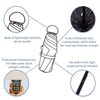 Diagram showing features of a compact UV-protection folding umbrella including lightweight materials, thick vinyl coating, an