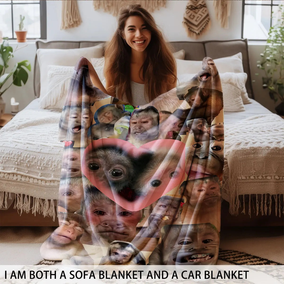 Funny Monkey Print Flannel Blanket – Soft & Cozy Throw