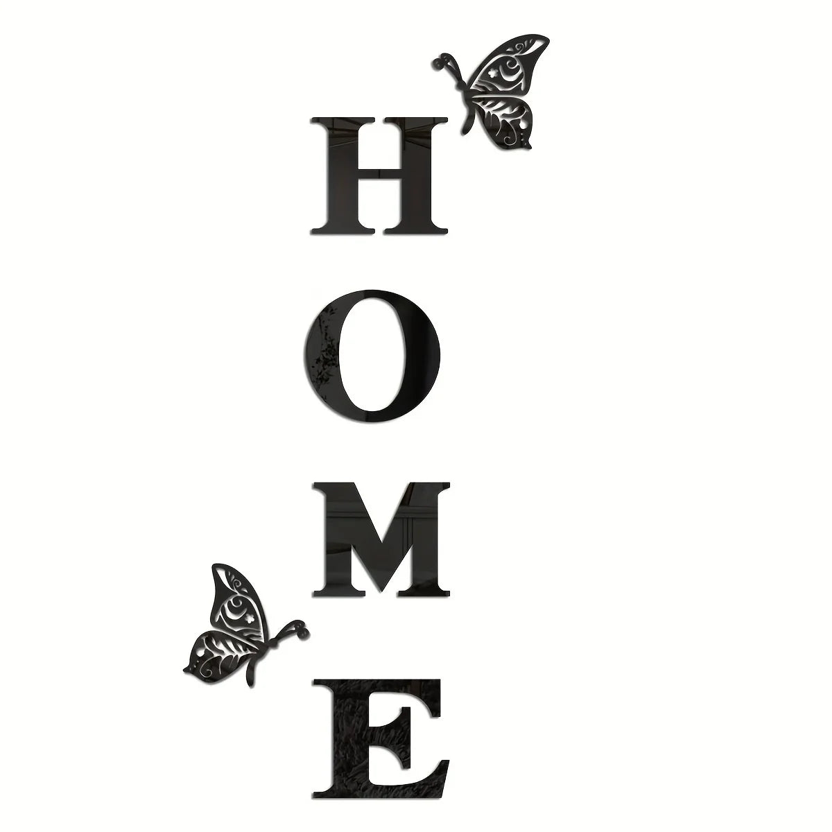 A set of six acrylic wall stickers shaped like the letters H O M E