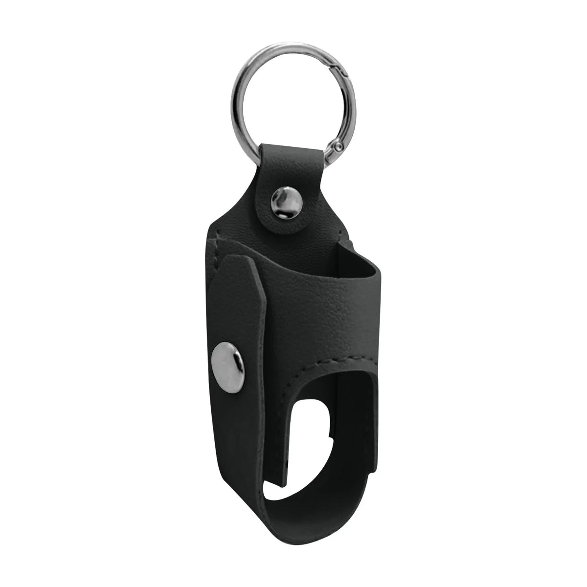 Black protective PU leather inhaler case with a metal keychain ring.