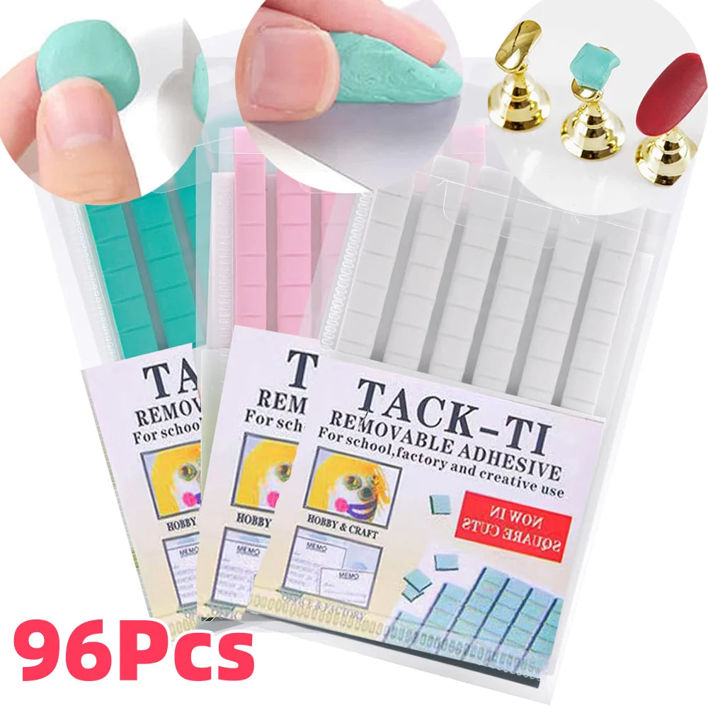 A pack of 96 reusable adhesive tiles and gold nail glue clay tools for shelf fixing