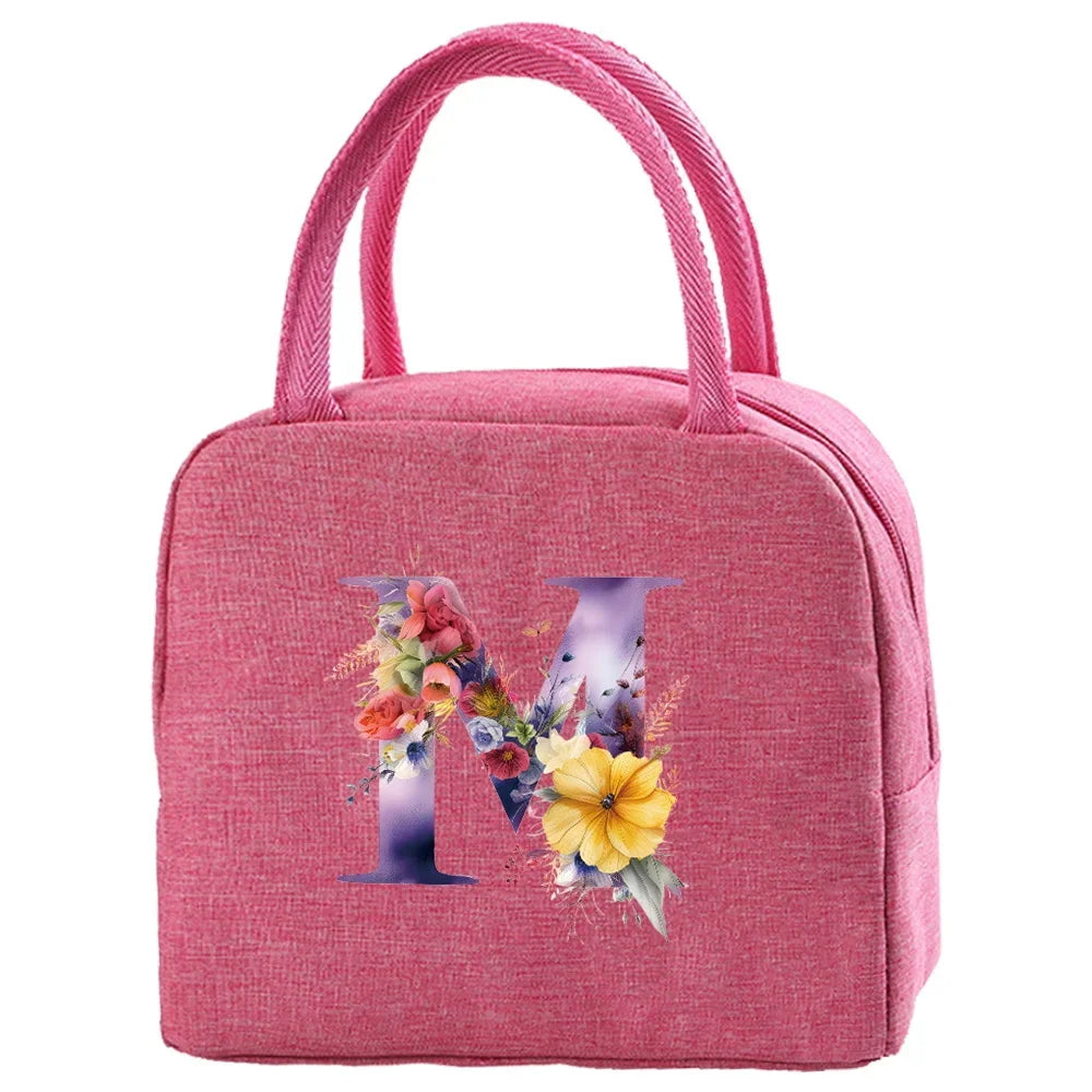 Insulated Canvas Lunch Bag with Butterfly Letter Pattern