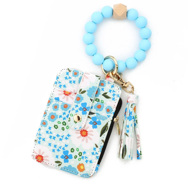 Boho Beaded Tassel Keychain with Floral Accent