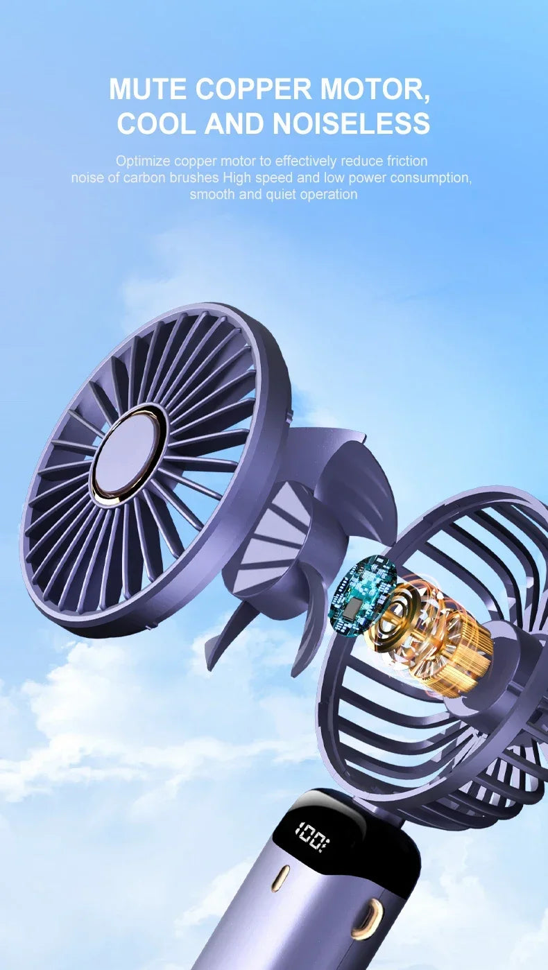 Portable Neck Fan with LED Display and Phone Stand
