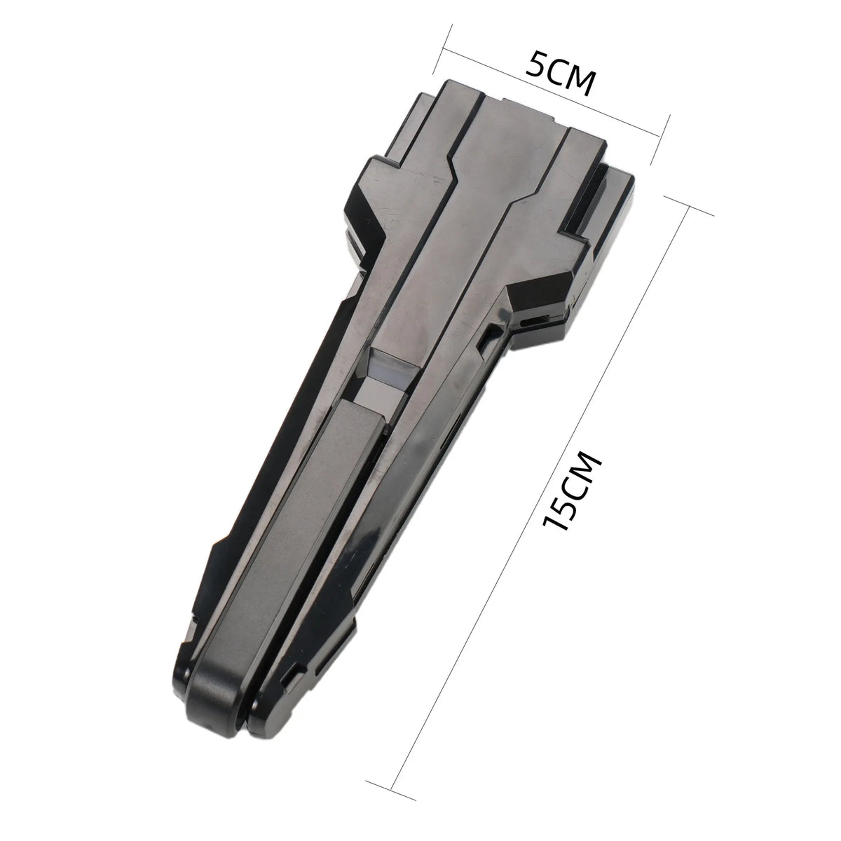 A black Beyblade Burst BX Series Gyro Launcher accessory shown with dimensions of 5cm and 15cm.