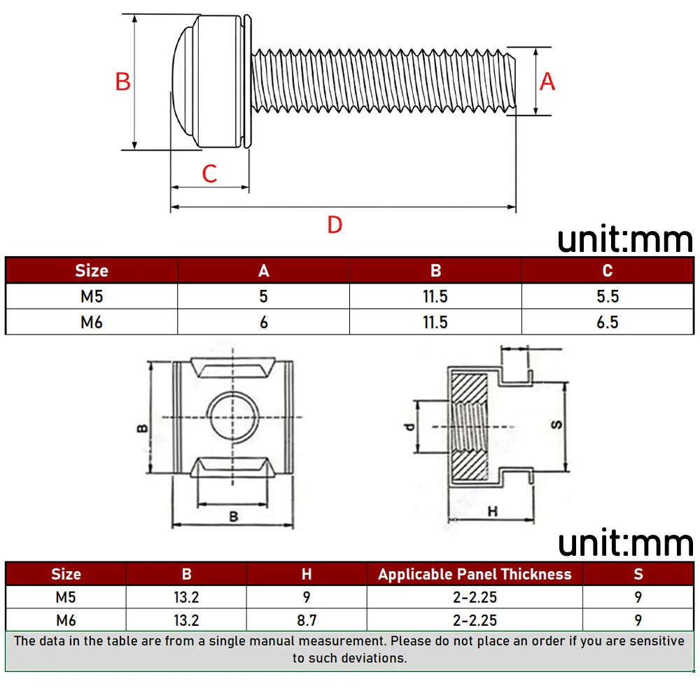 304 Stainless Steel Cage Nuts and Captive Screws for Rack Mounting (M5/M6)