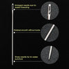 Diagram showing features of a sewing needle including an enlarged eye for threading, polished smooth surface, and a sharp tip