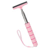 Pink telescopic window cleaning squeegee with an adjustable handle.