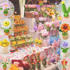 A display of colorful chenille craft stems and floral arrangements for DIY projects.