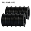 A bundle of ten black PLA filaments, each 10KG, packaged in spools for 3D printing.