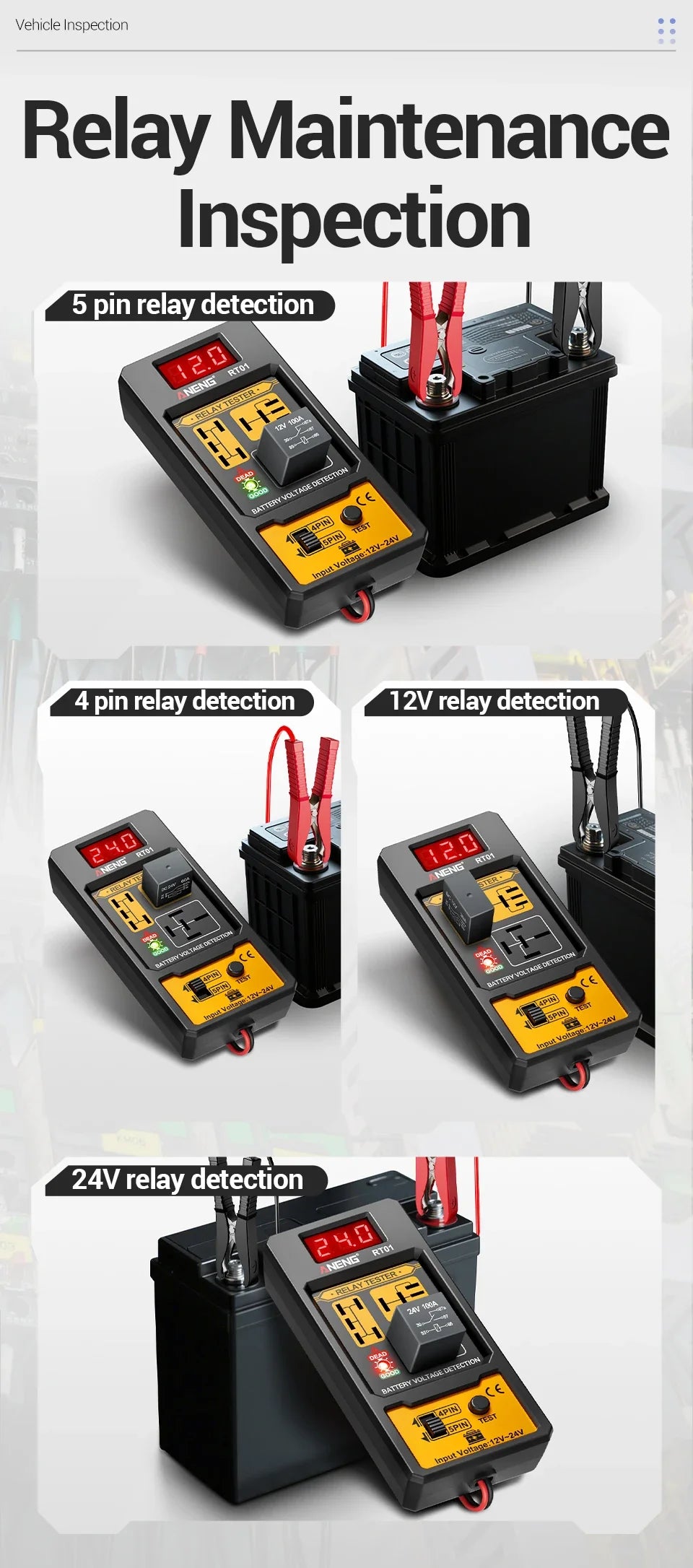 Automotive Relay Tester with Digital Display for 4/5 Pin Relays