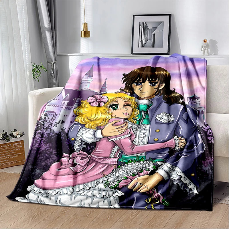 Cartoon Anime Flannel Throw Blanket in Candy Girl Design