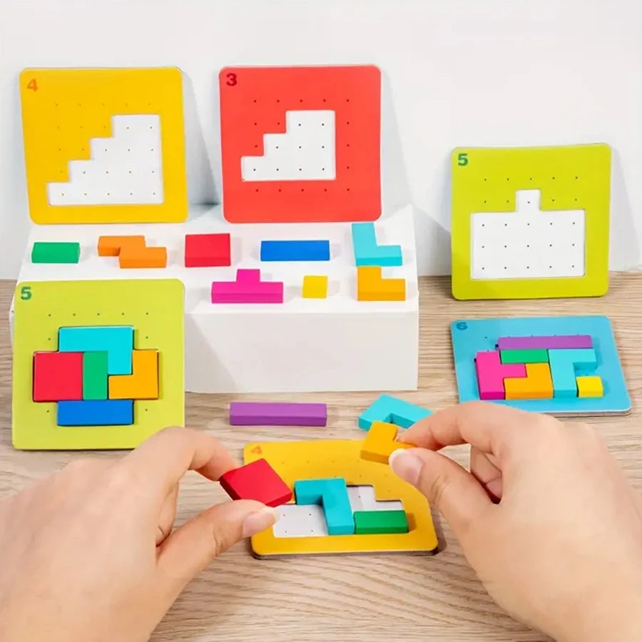 Colorful Wooden Puzzle Brain Teaser for Kids – Two-Player Challenge Game