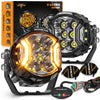 A set of Auxbeam V-Ultra series LED driving lights with amber DRL and side shooter components.