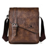 Brown vintage PU leather messenger bag for men with an adjustable strap.
